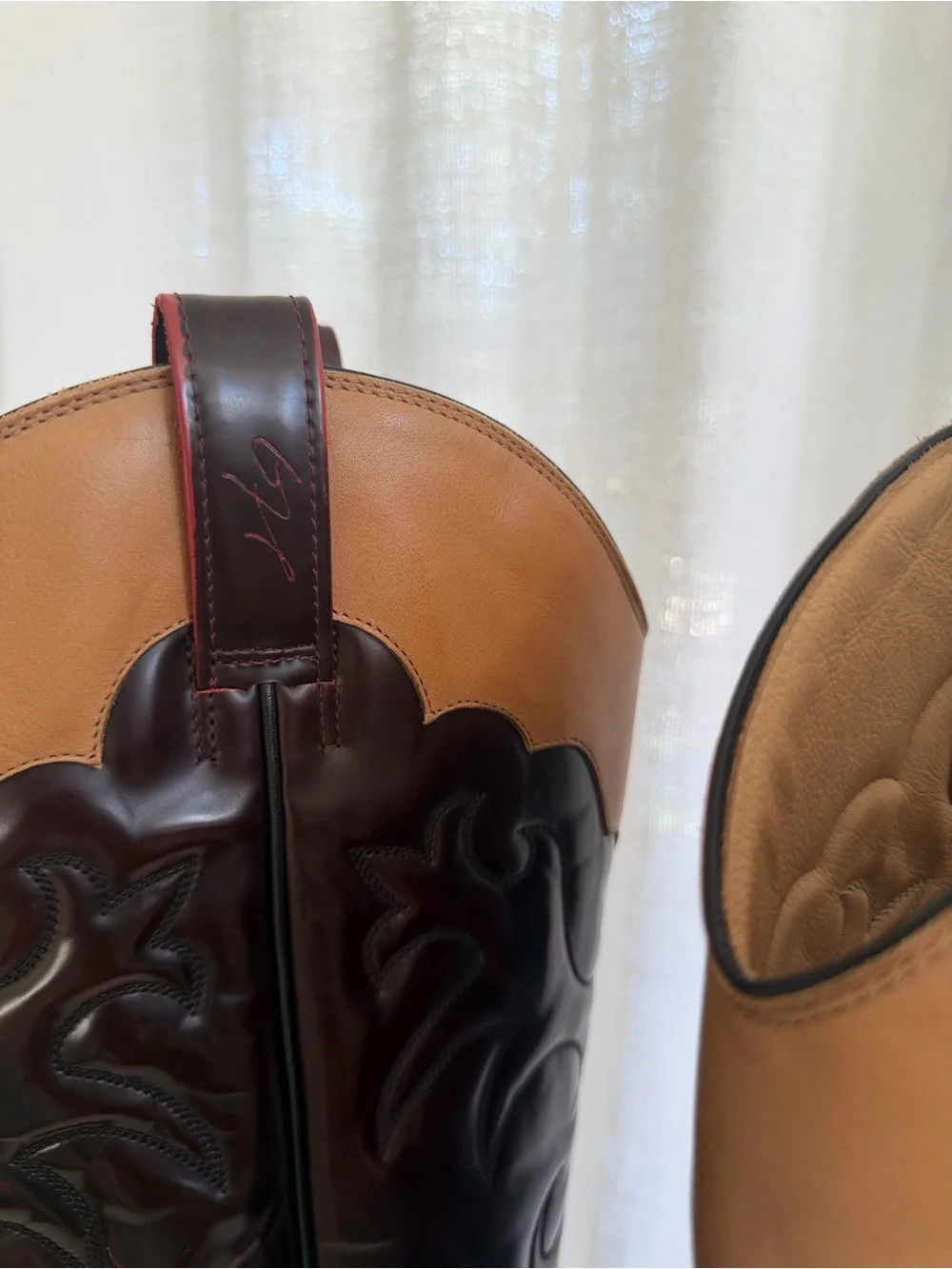 GABRIELA HEARST ~ Capitana Cowboy Boot in Light Brown & Red Pearlized Leather - Picture 7 of 8